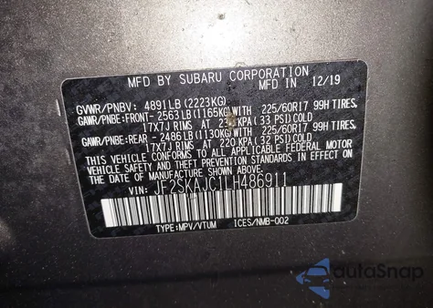 2020 Subaru Forester Premium из США, поврежденный, VIN JF2SKAJC1LH486911